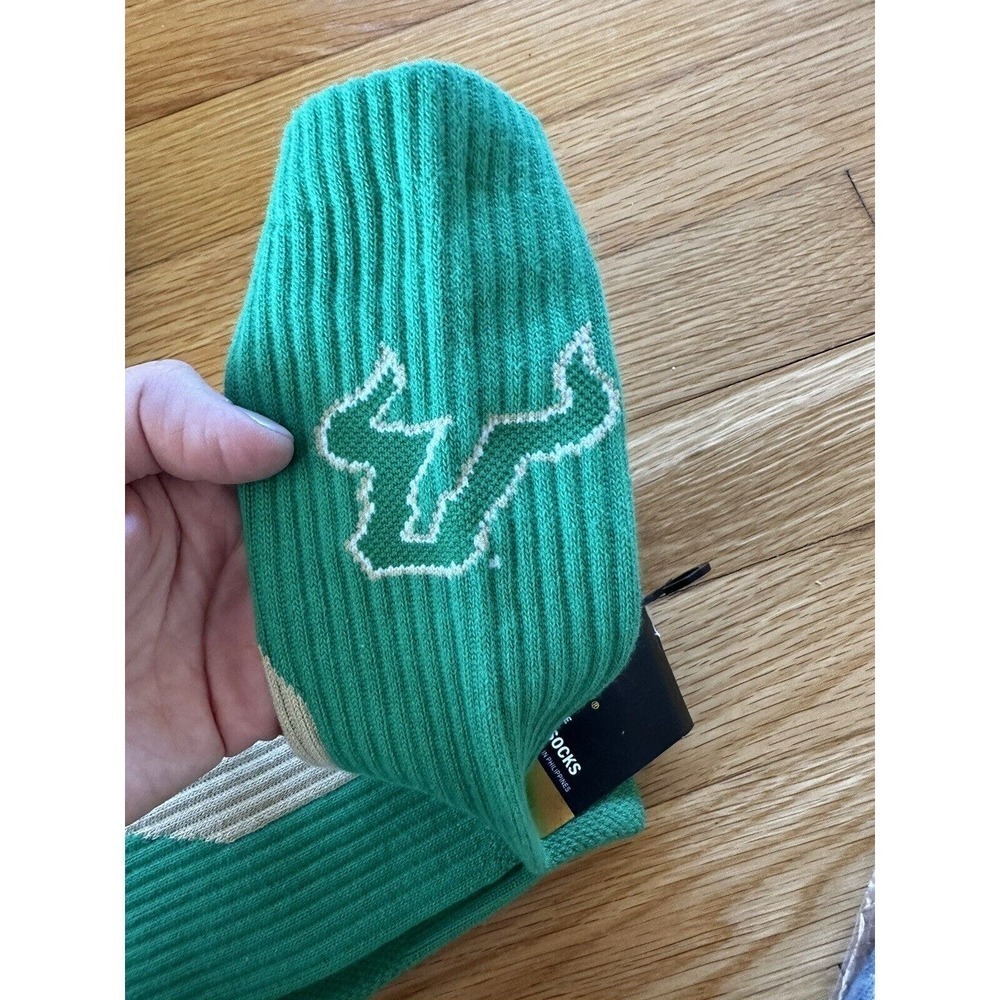 South Florida Bulls USF Crew Socks Size 6-12 NCAA College Fan Green Tan​​​​